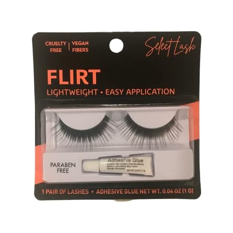 Select Lash - The Choice of Professionals - 1 Pair off Black False Eye Lashes with Adhesive Glue - Lightweight - Easy Application - Vegan Fibers - Cruelty Free (FLIRT) Cover