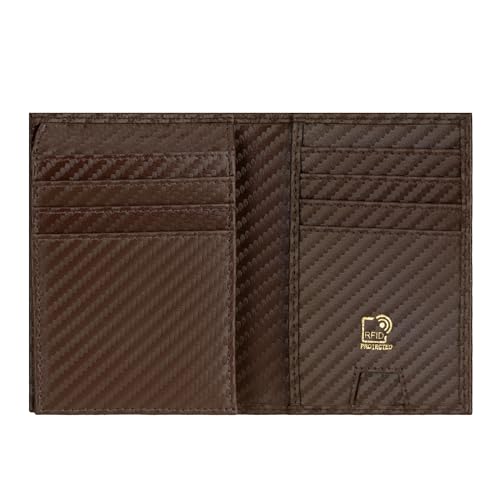 Image of Premium RFID Blocking Wallet for Men | Slim Carbon Fiber Leather with 12 Card Slots, Clear ID Window & Cash Pocket | Durable Bifold Genuine Cow Fiber Leather Wallet (Carbon Brown)
