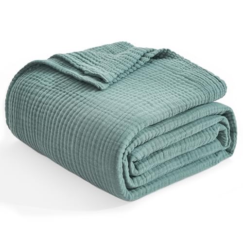 Image of EMME Muslin Blankets for Adults Throw Blanket for Couch Breathable Gauze Soft Lightweight Airy Teal Baby 40 inch x 50 inch