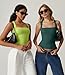 QINSEN Women's Square Neck Sleeveless Double-Layer Tank Tops Basic Tight T Shirts Malachite Green M
