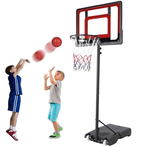 Basquetbol, Sports BREEZEE Canasta de Basquetbol Ajsutable hasta 2.1 m Tablero de Basquetbol, Basketball, Juegos Exteriores para niños - Basketball Accesorios, Canasta de...