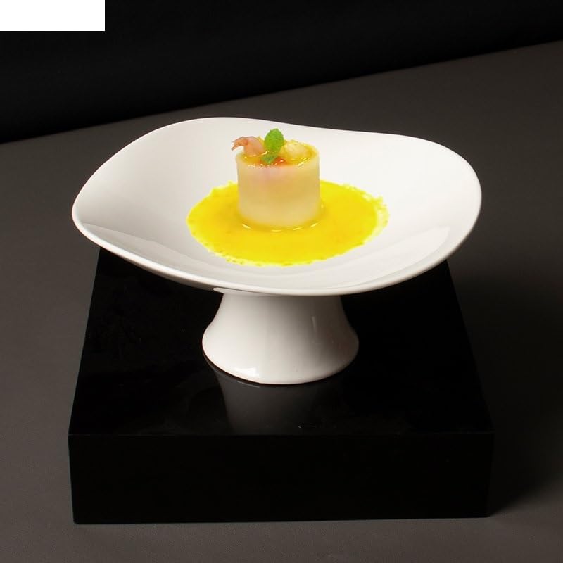 Platos Llanos platear principal de cerámica Simple blanco puro, vajilla especial de cocina for restaurante y Hotel, platear creativo for ensalada de frutas de pie alto Platos de Ensalada(A 8inch)