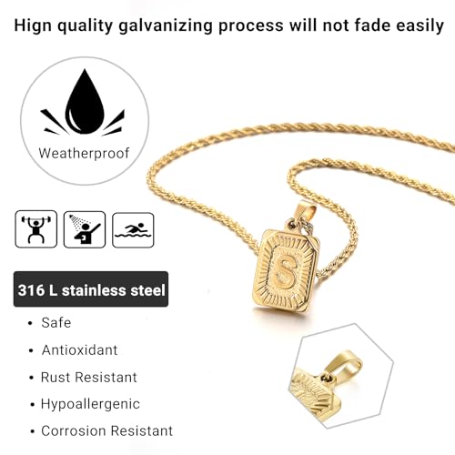SKQIR initial Letter Necklaces for Men,Stainless Steel Plated A Z Square Pandent Letter Necklace for Women,Cross Necklace with Letter Chain Pendant for Boys Stocking Stuffers Christmas New Year Gifts for Men Women4