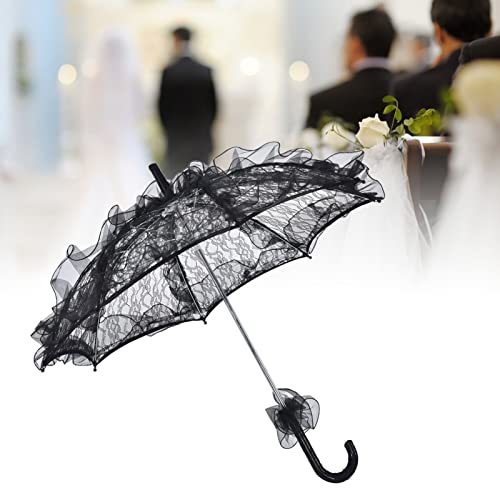 lvifloae Czarny Parasol Gothic Vintage Koronkowy Parasol, Elegancki Koronkowy Parasol Panny Młodej Wesele Fotografia Rekwizyt dekoracyjny Koronkowy Parasol Dekoracja na wesela lub