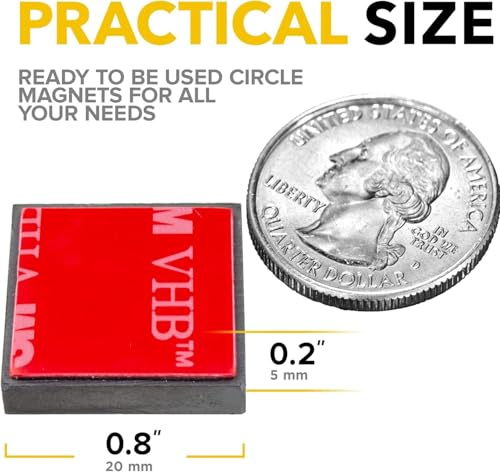 Image of Strong Ceramic Square Magnets With Adhesive Backing (0.8x0.2 inch /20x5mm, 48 pcs) - Heavy Duty Sticky Magnets, Non-Corrosive, Versatile For Home, Office, Workshop, Whiteboard, Fridge And Hobby Use