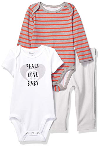 Hanes Ultimate Baby Zippin Pants with Short and Long Sleeve Bodysuit Set, Red/Grey Stripe, 0-6 Months