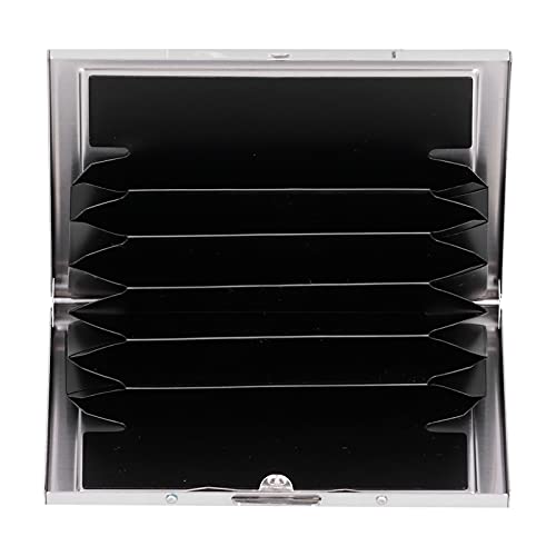 Credit Card Holder Protector Organizer Stainless Steel Antimagnetic PVC Lining 6 Card Slots Concealed Button Design Compact Size for Daily Use (Black)