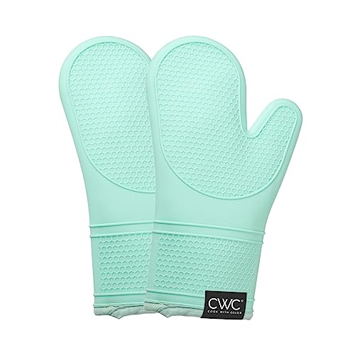 Cook With Color Silicone Oven Mitts- Heat Resistant Gloves With Soft Quilted Lining Set Of 2 Oven Mitt Pot Holders For Cooking And Bbq (Mint) #TOP11