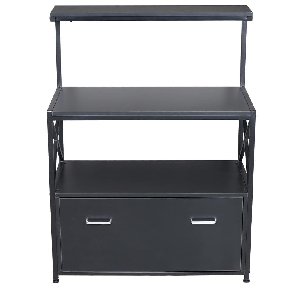 Mobile Porta Stampante Con 3 Ripiani E Cassetto - Scaffale Multiuso Per Ufficio O Casa - Design Moderno - Foto 4