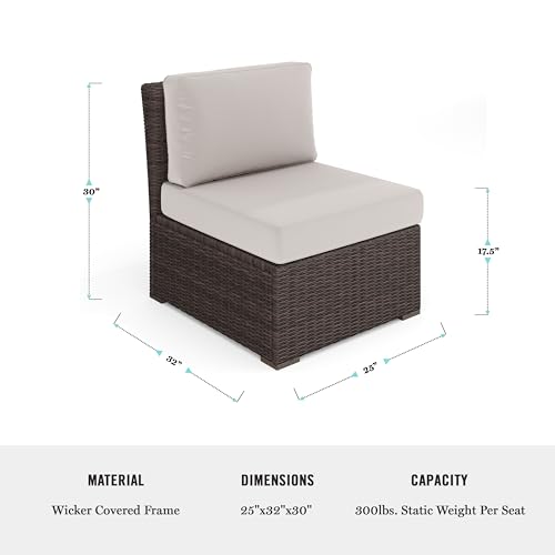 Martha Stewart Bedford Indoor-Outdoor Modular Patio Sectional Sofa Center Seat with Rattan Wicker Finish in Brown with Tan All-Weather Cushions by Martha Stewart - Image 7