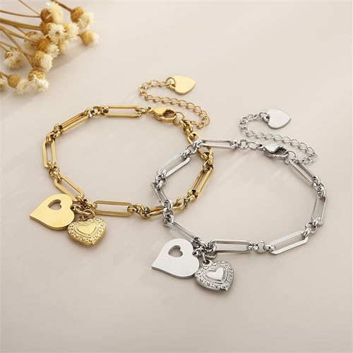 Image of 18K Gold Plating Stainless Steel Paperclip Chunky Chain Bracelet Dainty Heart Neutral Jewelry Gift