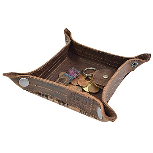 Hide & Drink, Waxed Canvas Catchall Jewelry Change Keys Wallet Coin Box Tray for Coffee Table, Desk, Dresser Storage Valet Handmade (Honey Bourbon)