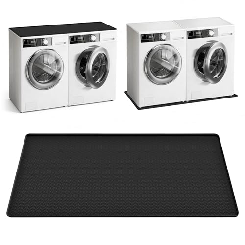 Large Washing Machine Mat 54" x 27.5" Silicone Under Washer Dryer Pan Raised Edge Non-Slip Waterproof Drip Tray for Laundry Room Garage Dog Crate Cat Litter Box Flowerpot (Black)