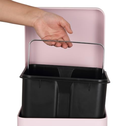 Image of happimess Betty 8 Gal Step Trash Can Soft-Close Lid, Blush Pink | Removable Liner, Semi-Rectangular, Steel Pedal, Iron Powder Coated, 27 inch Height, Non-Skid Base