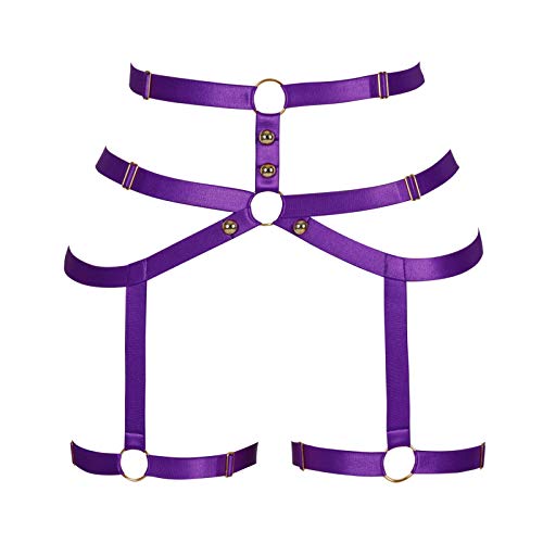 PETMHS Damen Punk Harness Strumpfhalter Gürtel Bein Taille Elastisch Körper Käfig Riemchen Aushöhlen Oberschenkel Strümpfe Strapse Dessous (purple) Cover