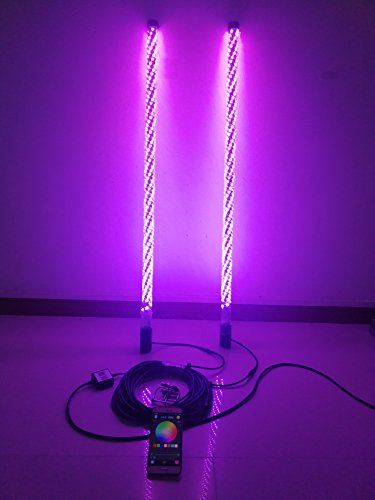Pair of 4 Feet IP67 Waterproof Brightest RGB LED Whip Lights Wrapped Spiral Twist Blue-Tooth App Controlled