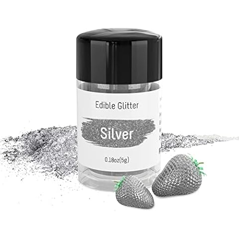 Jelife Silver Edible Glitter for Cake Decorating - 5 Grams Food Grade Luster Glitter Dust, Sprinkle on Sparkle Edible Powder Food Color for Strawberries, Chocolates, Cupcakes, Cake Pops & More, Vegan Cover