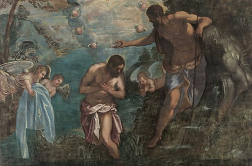 Lienzo de pintura mural Bautismo de Cristo de Tintoretto, cuadro de salón 60x90cm