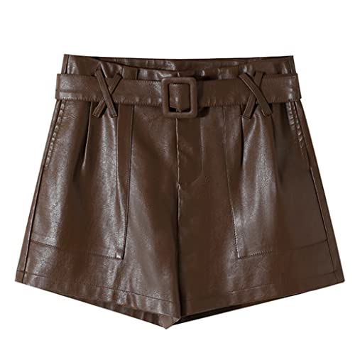 Short hiver femme PU cuir taille haute qui galbe la silhouette avec sa ceinture unie