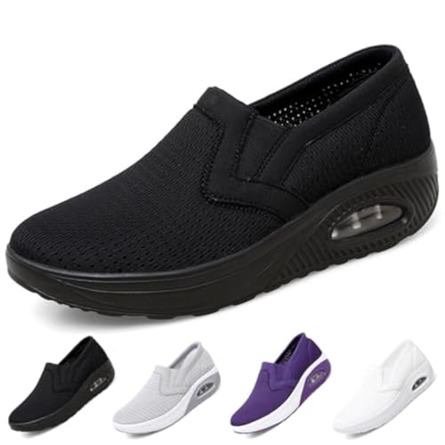 Women's Platform Orthopedic Air Cushion Walking Shoes Mesh Breathable Diabetic Nurse Work Sneakers Slip-ons Light Wedge Ladies Toning Rocker Shoe