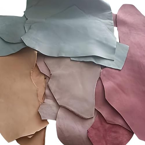 Leather Scraps Assortment Mixed Colors in Pink Beige and Gray Genuine Leather Pieces (500 Grams)