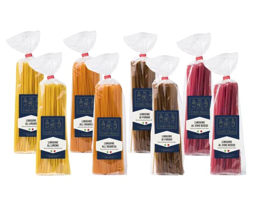 Italienische Linguine Pasta mit 4 Geschmacksrichtungen - Zitrone, Orange, Steinpilze, Primitivo Rotwein (8 Packungen mit je 250 g) Cover