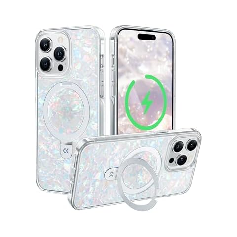 CASEKOO Pearl Shell for iPhone 14 Pro Max Case with Magnetic Ring Stand [Compatible with Magsafe][12 FT Military Protection] Translucent Slim Phone Cover for Women, Gorgeous & Stylish, White Cover