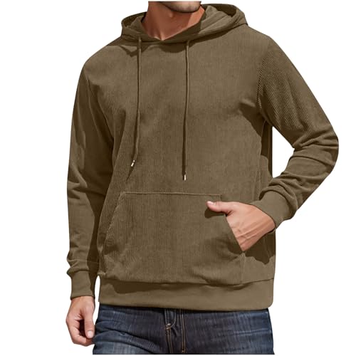 Mens Hoodies Long Sleeve Casual Corduroy Drawstring Sweatshirt With Pocket Lightweight Fall Stylish Tops Shirt