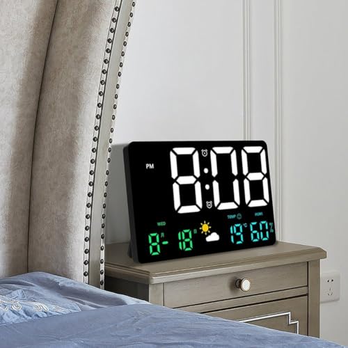Reloj de pared digital grande LED blanco que mide el clima interior 7