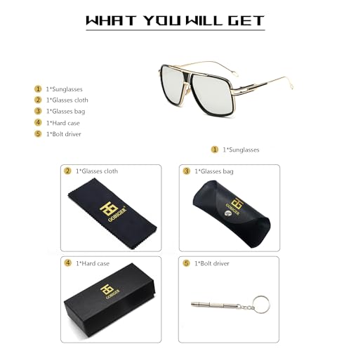 Image of Aviator Sunglasses for Men Retro Fashion Gold Oversized 70s shades