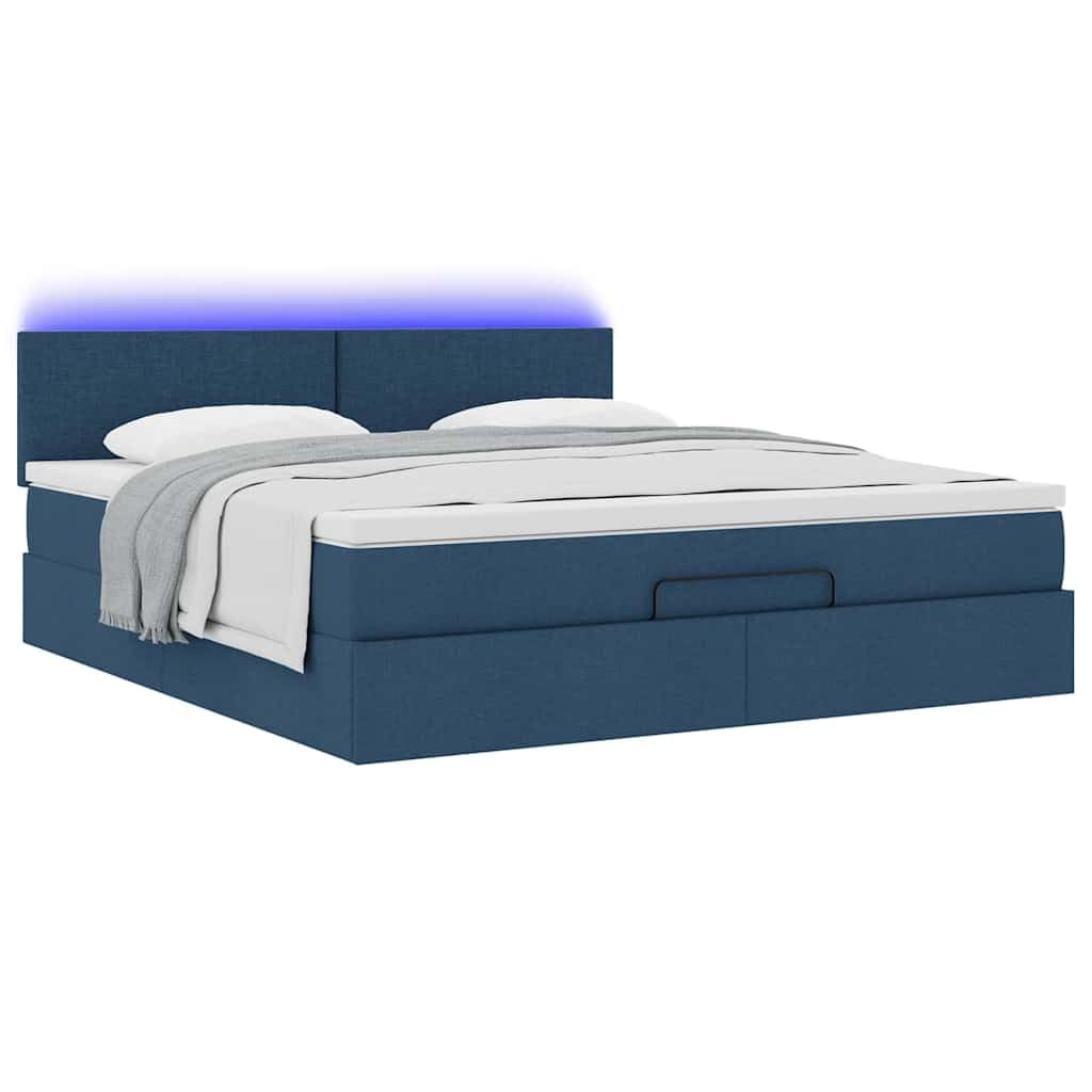 Cama otomana con colchón, 160 x 200 cm, cama de almacenamiento, en color azul, LED, cabecero de invitados, cama de invitados, comodidad para jóvenes y adultos, para dormitorios y habitaciones