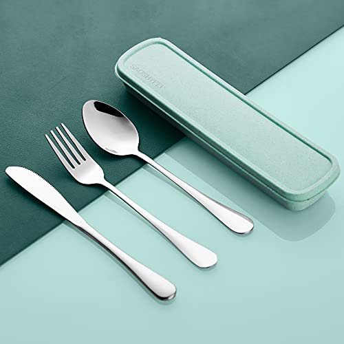 Image of SAOSHYPEI Portable Utensils Set with Case, 4-Piece Stainless Steel Reusable Silverware Set, Travel Flatware Cutlery Set for Camping, Lunch Box, Office, Picnic, Dishwasher Safe
