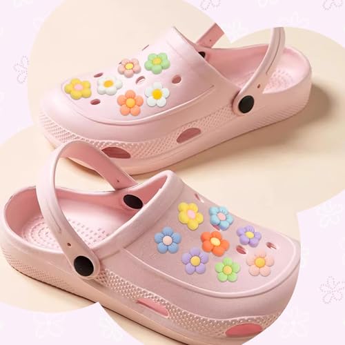 Flower Shoe Charms 14Pcs Croc Charms Buttons Cute Shoe Decoration with Multicoloured Flowers for Girls Women DIY Clogs Sandals Bags Bracelet Wristband Accessories Birthday Party Favors