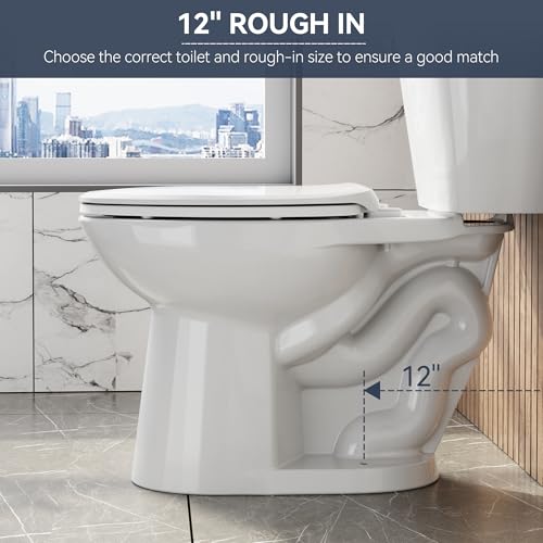 Two-Piece Elongated Toilet, 1.28 GPF Powerful Single Flush Toilet, 16" Universal Height with 19" Extra Long Bowl & Soft Close Seat, 12 Inch Rough In, White