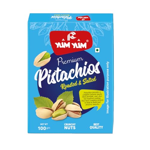 Image of YUM YUM Pistachios Roasted & Salted, Pista, 100g, Rich In Protein, Phosphorus, & Dietary Fibre, Premium Nuts & Dry Fruits, Crunchy & Delicious Healthy Snack