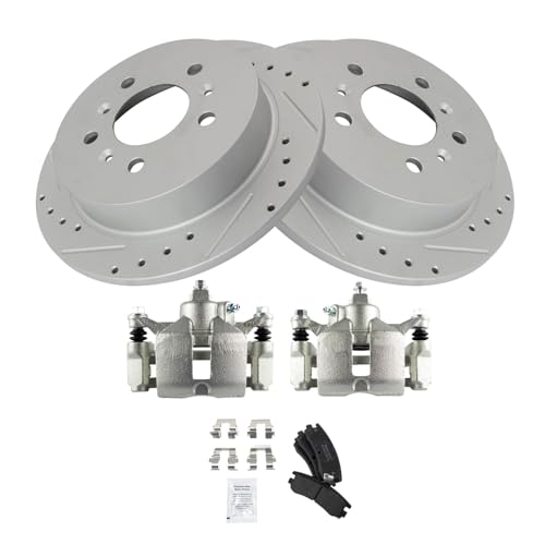 Image of TRQ Performance Rear Brake Pad and Rotor Set Semi Metallic Coated Drilled | For 2006-2010 Chevrolet Impala 2006-2007 Monte Carlo 2008-2009 Buick LaCrosse