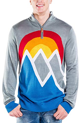 Tipsy Elves Men's Retro Winter-Themed Ski Snow Zip-Up Sweaters for Guys (First Run (Grey), X-Large)