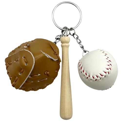 Llavero béisbol, baseball, accesorios, Set de llavero de béisbol, Incluye Guante, Bate y pelota, Longitud total 110 mm
