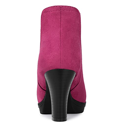 Allegra K Allegra K Women's Round Toe Block Heels Hot Pink Chelsea Ankle Boots 9 M US