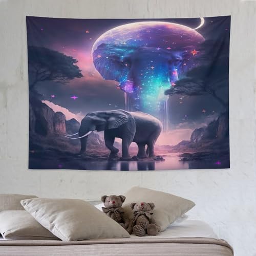 Tapisserie éléphant 3D grand format 150x200 cm pour décoration de chambre