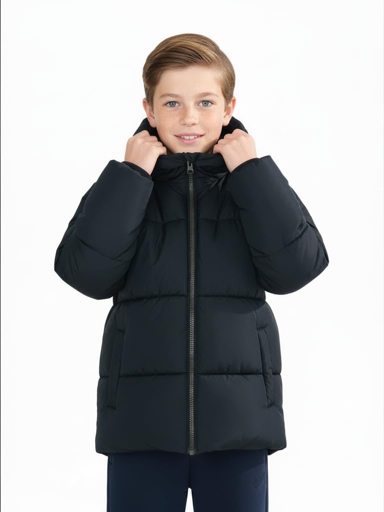 Sunny Sprout Manteau garçon hiver - Doudoune épaisse avec capuche polaire et manches coupe-vent