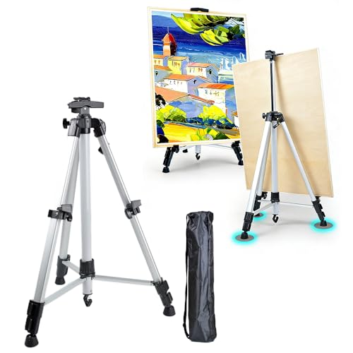 FANGCUU イーゼル 55-160cm 金属 画架 折りたたみ 携帯 軽量 三脚式 手回し 高さ調整可能 スケッチ 素描 写生 水彩 絵画 教室 屋外 室内用 (シルバー)