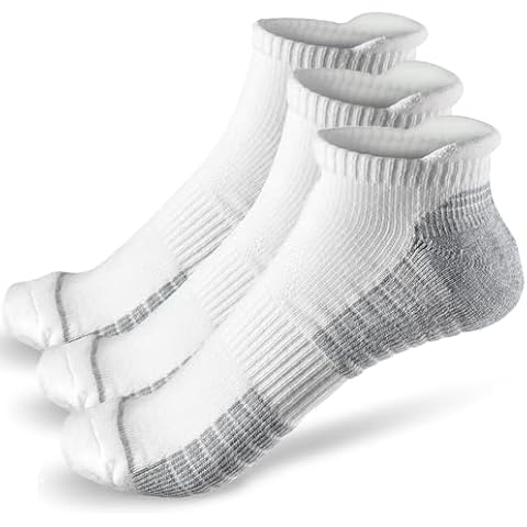 PhysFlex Athletic Socks for Women and Men - 3-Pair Cushioned Low Cut for Comfort with Arch Support - Perfect for Running & Sports (White, Large) Cover
