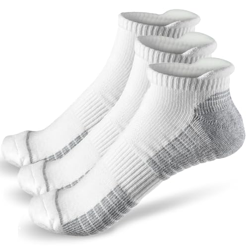 PhysFlex Athletic Socks for Women and Men - 3-Pair Cushioned Low Cut for Comfort with Arch Support - Perfect for Running & Sports (White, Small)