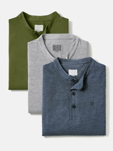 Image of Urbano Fashion Men's Multicolor Solid Mandarin Collar Slim Fit Cotton T-Shirt Pack of 3