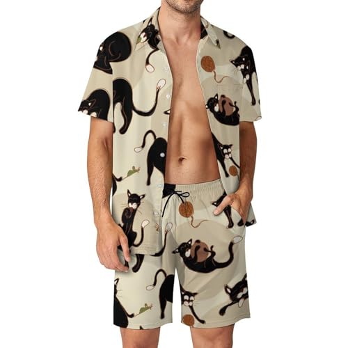 Chemise Hawaïenne Homme Chat Noir ensemble de plage 2 pièces finitions soignées S