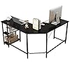 COSTWAY L-vormige bureau, kantoor/thuis bureau met twee opbergrek, hoogwaardige metalen frame, computer hoekbureau voor…