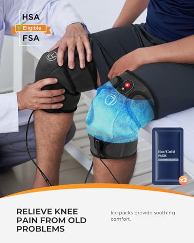 Image of CooCoCo Knee Massager with Heat Cold, Vibration Massage | Knee Pain Relief, Heating Pad for Knee, Adjustable Vibration Modes, For Seniors, Dad, Mom, 2pcs 5 inchx9 inch Cold Packs