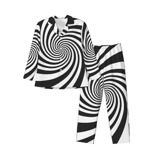 Psychedelic Spiral With Swirl Mens Pajamas Set Button Down Sleepwear Set Long Sleeve Loungewear With Pockets3