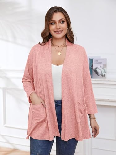 Image of BELAROI Plus Size Lightweight Cardigan Sweaters for Women Casual Open Front 3 /4 Sleeve Cover Up